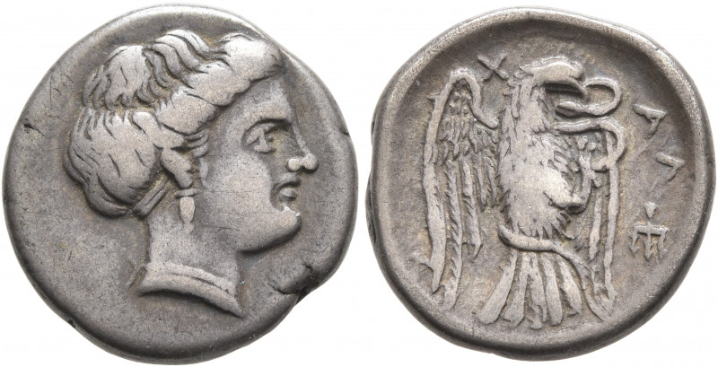 EUBOIA. Chalkis. Circa 338-308 BC. Drachm (Silver, 17 mm, 3.65 g, 11 h). Head of...