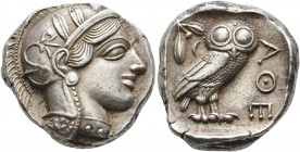 ATTICA. Athens. Circa 430s-420s BC. Tetradrachm (Silver, 23 mm, 17.20 g, 8 h). Head of Athena to right, wearing crested Attic helmet decorated with th...