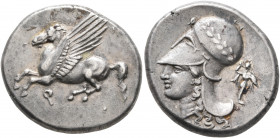 CORINTHIA. Corinth. Circa 375-300 BC. Stater (Silver, 22 mm, 9.00 g, 6 h). Ϙ Pegasos flying left. Rev. Head of Athena to left, wearing laureate Corint...