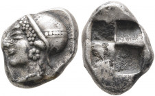 IONIA. Phokaia. Circa 521-478 BC. Diobol (Silver, 11 mm, 1.30 g). Head of a nymph to left, wearing sakkos adorned with a central band and circular ear...