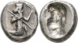 PERSIA, Achaemenid Empire. Time of Darios I to Xerxes II, circa 485-420 BC. Siglos (Silver, 15 mm, 5.41 g), Lydo-Milesian standard, Sardes. Persian ki...