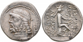 KINGS OF PARTHIA. Phraates II, 132-126 BC. Drachm (Silver, 19 mm, 3.78 g, 12 h), Tambrax, circa 128-127. Diademed and draped bust of Phraates II to le...