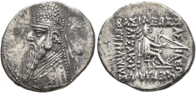 KINGS OF PARTHIA. Mithradates II, 121-91 BC. Drachm (Silver, 19 mm, 3.94 g, 1 h)...