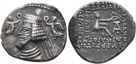 KINGS OF PARTHIA. Phraatakes, circa 2 BC-AD 4. Drachm (Silver, 20 mm, 3.68 g, 1 h), Ekbatana. Diademed and draped bust of Phraatakes to left, being cr...