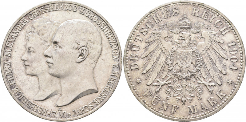 GERMANY. Mecklenburg-Schwerin. Friedrich Franz IV, 1901-1918. 5 Mark 1904 (Silve...