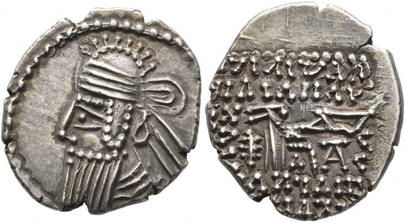 KINGS OF PARTHIA. Vologases IV, circa 147-191. Drachm (Silver, 20 mm, 3.84 g, 12...