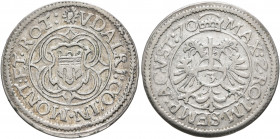 GERMANY. Montfort (Grafschaft). Ulrich IX, 1564-1574. 3 Kreuzer 1570 (Silver, 21 mm, 2.02 g, 12 h), Tettnang. VDALRI CO IN MONT ET ROT Shield in quadr...