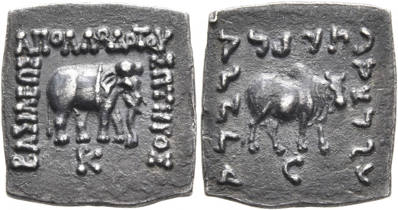 BAKTRIA, Greco-Baktrian Kingdom. Apollodotos I, circa 174-165 BC. Drachm (Silver...