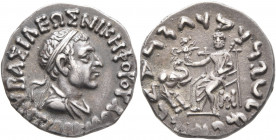 BAKTRIA, Indo-Greek Kingdom. Antialkidas, circa 130-120 BC. Drachm (Silver, 16 mm, 2.45 g, 1 h), Indian standard, uncertain mint in Paropamisadai or G...