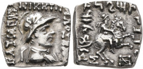 BAKTRIA, Indo-Greek Kingdom. Philoxenos, circa 125-110 BC. Drachm (Silver, 13x13 mm, 2.43 g, 12 h), Indian standard, uncertain mint in Paropamisadai o...