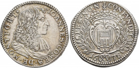 GERMANY. Montfort (Grafschaft). Johann VIII, 1662-1686. 15 Kreuzer 1678 (Silver, 28 mm, 5.09 g, 6 h), Langenargen. IOANNES COMES DE MONTFORT ✱ Cuirass...