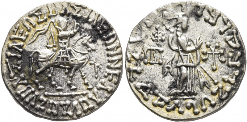 INDO-SKYTHIANS. Azes, circa 58-12 BC. Tetradrachm (Silver, 24 mm, 9.62 g, 2 h), ...