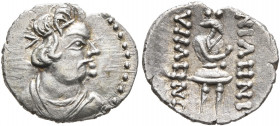 INDIA, Kushan Empire. Kujula Kadphises, circa 30/50-80. Hemiobol (Silver, 12 mm, 0.61 g, 11 h), 'Heraus type', Bamian Valley. Diademed head of Kujula ...