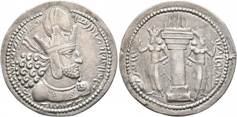 SASANIAN KINGS. Shahpur I, 240-272. Drachm (Silver, 26 mm, 4.25 g, 3 h), Mint I ...