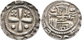 GERMANY. Münster (Bistum). Circa 1160-1180. Pfennig (Silver, 18 mm, 1.37 g, 6 h). Cross with two crosses and two pellets in its quarters. Rev. Three-t...