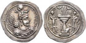 SASANIAN KINGS. Yazdgard I, 399-420. Drachm (Silver, 26 mm, 4.13 g, 3 h), uncertain mint (western group). MZDYSN BGY L'MŠTLY YZDKLTY MLKAn MLKA ('Wors...