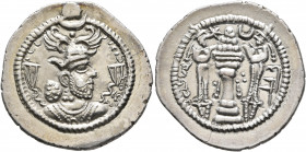 SASANIAN KINGS. Peroz I, 457/9-484. Drachm (Silver, 26 mm, 4.13 g, 3 h), DA (Darabjird). MZDYSN BGY KDY PYLWCY ('Worshipper of Lord Mazda, 'God' King ...