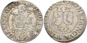GERMANY. Murbach &amp; Lüders. Leopold von Österreich, 1614-1626. Doppelbatzen 1624 (Silver, 26 mm, 3.00 g, 12 h), Gebweiler. S LEODEGARIVS 1624 St. L...