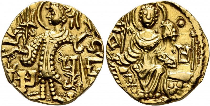 HUNNIC TRIBES, Kidarites. Peroz, 5th century. Dinar (Gold, 21 mm, 7.82 g, 12 h),...