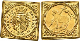 GERMANY. Nürnberg (Stadt). 1/2 Dukatenklippe 1700 (Gold, 15x15 mm, 1.73 g, 12 h). MON REIP NORIMB Arms with mural crown between palm branches, 17-GFN-...