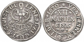 GERMANY. Osnabrück (Bistum). Ernst August I. von Braunschweig-Lüneburg, 1662-1698. 12 Mariengroschen 1670 (Silver, 32 mm, 7.40 g, 3 h). ERNEST AUGUST ...