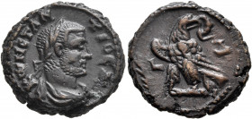 EGYPT. Alexandria. Constantius I, as Caesar, 293-305. Tetradrachm (Potin, 20 mm, 8.64 g, 11 h), RY 4 = 295/6. ΚⲰCΤΑΝΤΙΟC K Laureate, draped and cuiras...