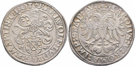 GERMANY. Öttingen, Grafschaft. Karl Wolfgang, Ludwig XV and Martin, 1534-1546. Taler 1545 (Silver, 40 mm, 28.63 g, 2 h). (Trefoil) KARLWOLF LVDWIG 7 M...