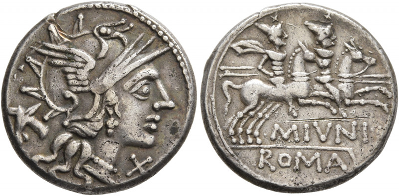 M. Junius Silanus, 145 BC. Denarius (Silver, 18 mm, 3.24 g, 2 h), Rome. Head of ...