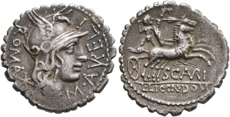 M. Aurelius Scaurus, 118 BC. Denarius (Silver, 20 mm, 3.80 g, 3 h), Rome. ROMA M...