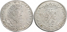 GERMANY. Öttingen, Grafschaft. Albrecht Ernst I, 1659-1683. Gulden 1674 (Silver, 38 mm, 19.34 g, 12 h). ✠ ALBERTVS ERNESTVS COMES OTTINGENSIS Cuirasse...