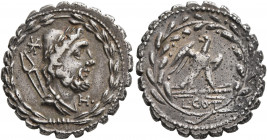 Lucius Aurelius Cotta, 105 BC. Denarius (Silver, 19 mm, 3.90 g, 6 h), Rome. Draped bust of Vulcan to right, wearing laureate pileus; to left, star (ma...