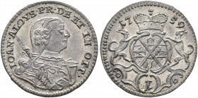 GERMANY. Öttingen-Spielberg. Johann Aloys I, 1737-1780. Kreuzer 1759 (Silver, 15 mm, 0.78 g, 12 h) IOAN ALOYS PR DE ET IN OTT Cuirassed bust of Johann...