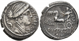 P. Plautius Hypsaeus, 57 BC. Denarius (Silver, 19 mm, 3.85 g, 5 h), Rome. P•VPSAE / S•C Draped bust of Leuconoë to right; behind, small dolphin swimmi...