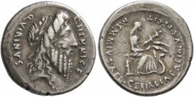 C. Memmius C.f, 56 BC. Denarius (Silver, 18 mm, 3.78 g, 2 h), Rome. C•MEMMI•C•F / QVIRINVS Laureate and bearded head of Quirinus to right. Rev. MEMMIV...