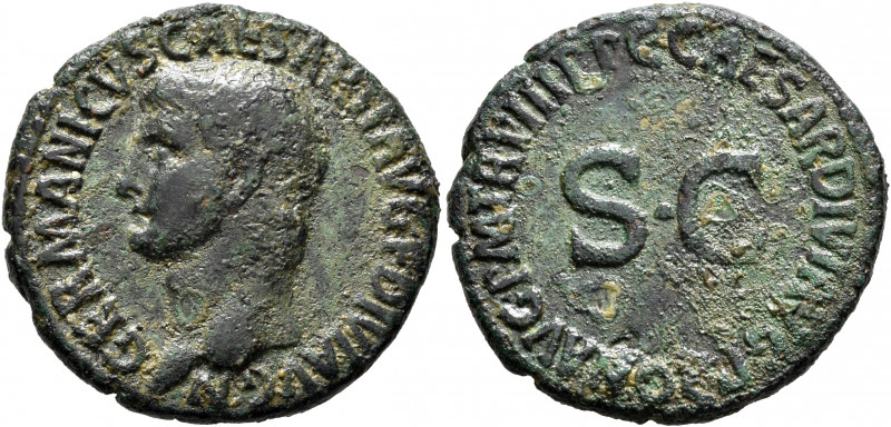 Germanicus, died 19. As (Copper, 27 mm, 10.90 g, 7 h), Rome, struck under Caligu...