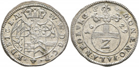 GERMANY. Pfalz-Neuburg. Wolfgang Wilhelm, 1614-1653. Halbbatzen 1629 (Silver, 18 mm, 1.24 g, 12 h), Kallmünz. W W D G C P R D B I C E M Crowned arms. ...