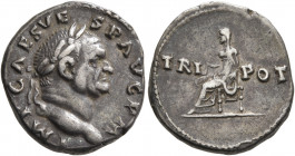 Vespasian, 69-79. Denarius (Silver, 18 mm, 2.94 g, 7 h), Rome, July-December 71. IMP CAES VESP AVG P M Laureate head of Vespasian to right. Rev. TRI P...