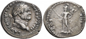 Vespasian, 69-79. Denarius (Silver, 19 mm, 3.36 g, 6 h), Rome, 77-78. IMP CAESAR VESPASIANVS AVG Laureate head of Vespasian to right. Rev. COS VIII Ma...