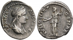 Sabina, Augusta, 128-136/7. Denarius (Silver, 19 mm, 3.62 g, 6 h), Rome, circa 133-135. SABINA AVGVSTA Diademed and draped bust of Sabina to right. Re...
