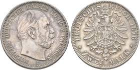 GERMANY. Preußen. Wilhelm I, 1871-1888. 2 Mark 1876 (Silver, 28 mm, 11.13 g, 12 h), Frankfurt. WILHELM DEUTSCHER KAISER KÖNIG V. PREUSSEN Head of Wilh...