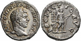 Caracalla, 198-217. Denarius (Silver, 18 mm, 2.78 g, 7 h), Rome, 210-213. ANTONINVS PIVS AVG BRIT Laureate head of Caracalla to right. Rev. PROFECTIO ...