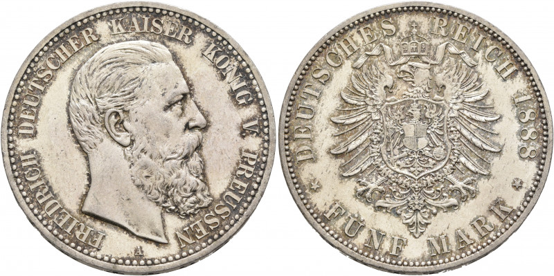 GERMANY. Preußen. Friedrich III. 5 Mark 1888 (Silver, 38 mm, 27.82 g, 12 h), Ber...