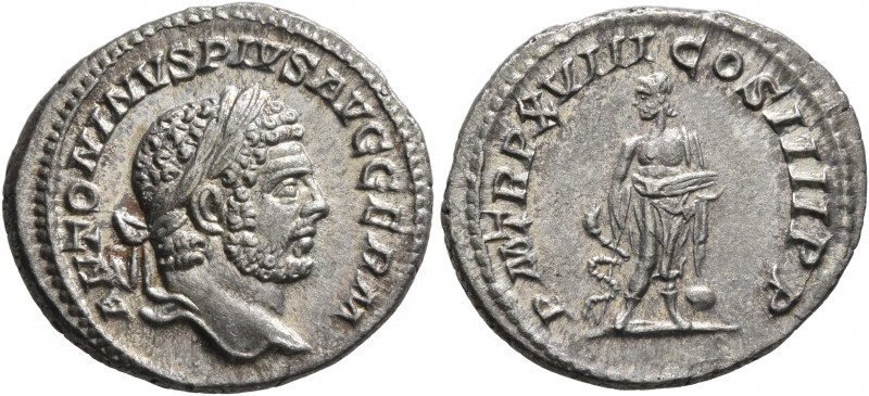 Caracalla, 198-217. Denarius (Silver, 19 mm, 3.38 g, 1 h), Rome, 215. ANTONINVS ...