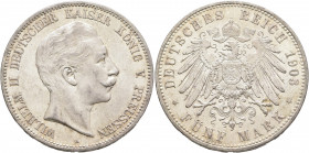 GERMANY. Preußen. Wilhelm II, 1888-1918. 5 Mark 1903 (Silver, 38 mm, 27.86 g, 12 h), Berlin. WILHELM II DEUTSCHER KAISER KÖNIG V. PREUSSEN Head of Wil...