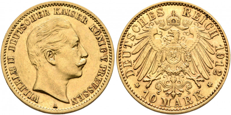 GERMANY. Preußen. Wilhelm II, 1888-1918. 10 Mark 1912 (Gold, 19 mm, 4.00 g, 12 h...