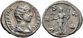 Julia Mamaea, Augusta, 222-235. Denarius (Silver, 20 mm, 3.54 g, 12 h), Rome, 226. IVLIA MAMAEA AVG Diademed and draped bust of Julia Mamaea to right....