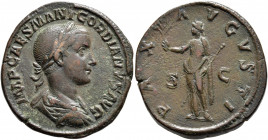 Gordian III, 238-244. Sestertius (Orichalcum, 30 mm, 18.37 g, 12 h), Rome. IMP CAES M ANT GORDIANVS AVG Laureate, draped and cuirassed bust of Gordian...