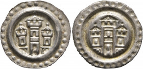 GERMANY. Ravensburg (königliche Münzstätte). Konradin, 1258-1268. Bracteate (Silver, 19 mm, 0.40 g). Gate with three towers, narrow central tower, two...