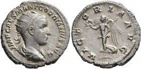 Gordian III, 238-244. Antoninianus (Silver, 21 mm, 4.17 g, 11 h), Rome, 238. IMP CAES M ANT GORDIANVS AVG Radiate, draped and cuirassed bust of Gordia...