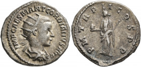 Gordian III, 238-244. Antoninianus (Silver, 22 mm, 4.29 g, 6 h), Antiochia, 239. IMP CAES M ANT GORDIANVS AVG Radiate, draped and cuirassed bust of Go...